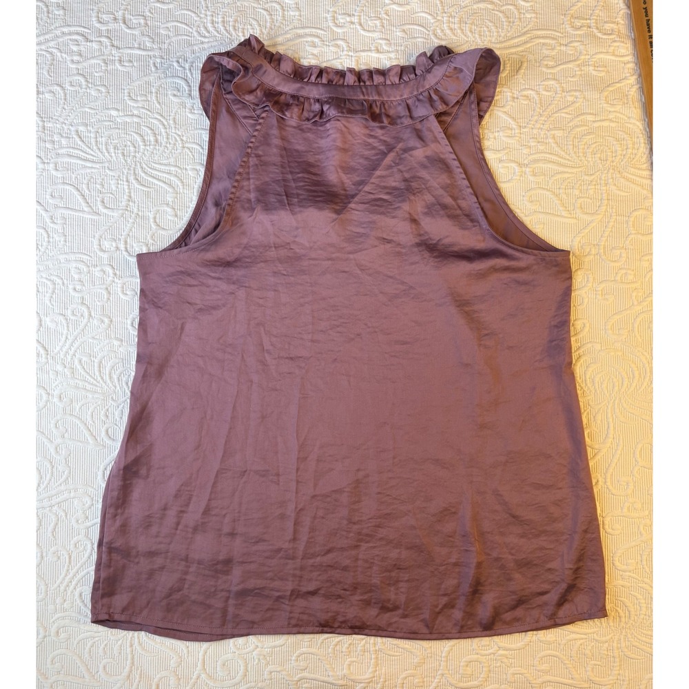 Cabi 4357 Women Dusty Plum Satin Ruffle V-Neck Sleeveless Blouse Medium - Picture 4 of 6
